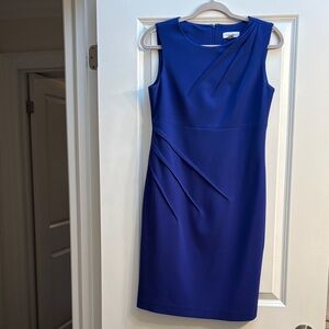 Calvin Klein Cobalt Blue Sleeveless Sheath Dress with Draped Front